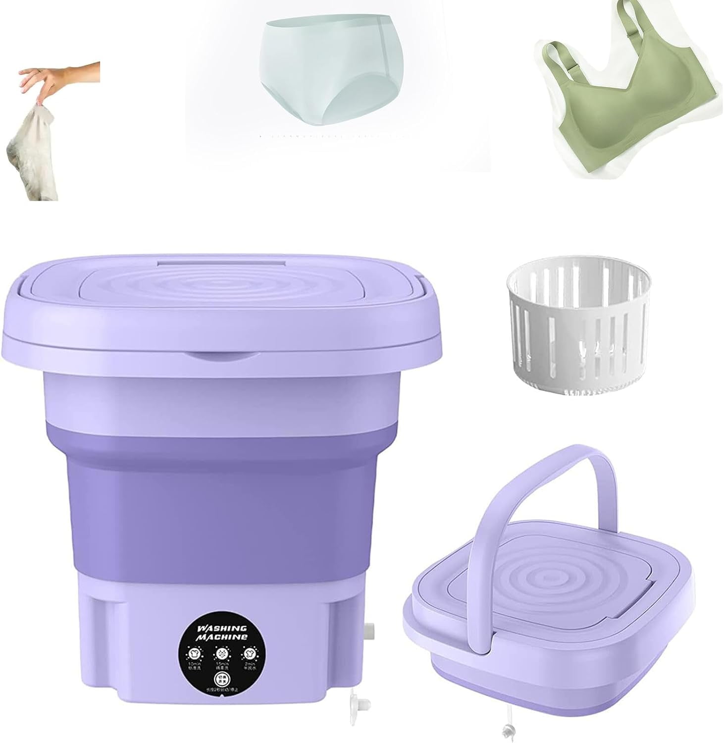Portable washing machine foldable mini washing machine semi-automatic small baby washing machine/underwear or small items (purple)
