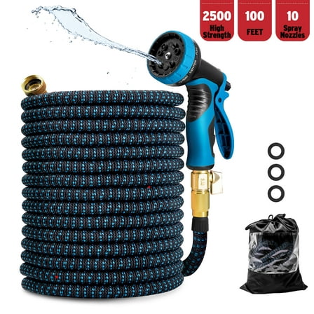 PortableOut 100ft Expandable Flexible Garden Water Hose, 10 Spray Nozzle, Outdoor, Yard, Car Wash