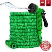 PortableOut 100ft Expandable Flexible Garden Water Hose, 7 Spray Nozzle, Nylon, Outdoor (Green)