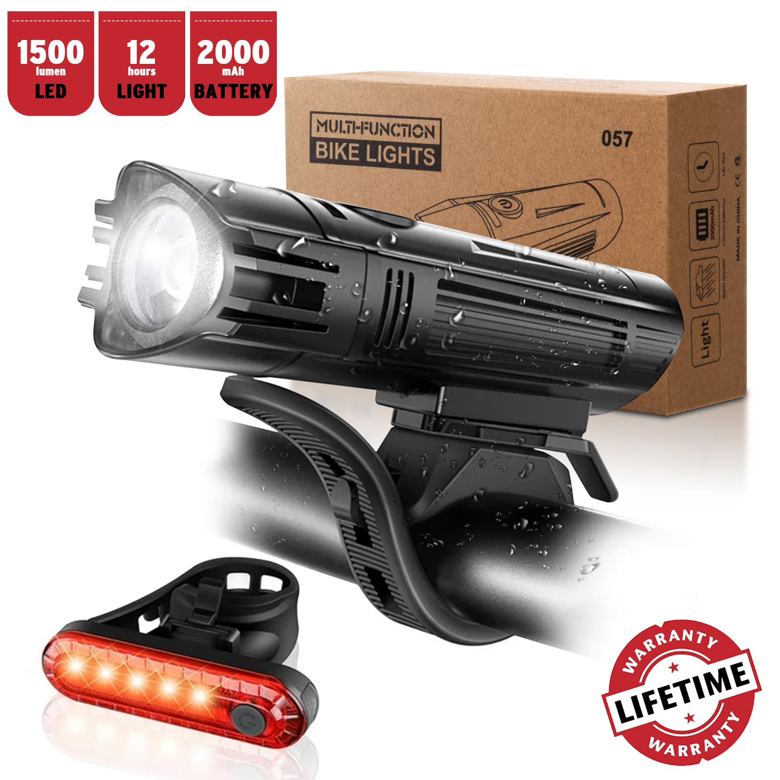Ascher USB Rechargeable Bike Light Set,Super Bright Front Headlight and