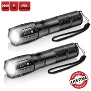 PortableOut LED Tactical Flashlight, 2000 Lumens Torch, All Metal, Mini Powerful Handheld Military Grade, Zoomable, Waterproof, for Outdoor, Camping, Emergencies (2 Pack)