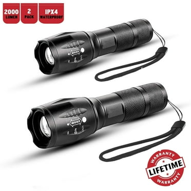 PortableOut LED Tactical Flashlight, 2000 Lumens Torch, All Metal, Mini Powerful Handheld Military Grade, Zoomable, Waterproof, for Outdoor, Camping, Emergencies (2 Pack)