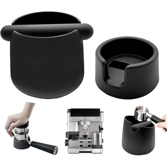Portafilter Holder & Coffee Knock Box Combo for Ninja Luxe Caf ES601&ES701 Espresso Machine - Anti-Slip Silicone Coffee Tamper Base and Large Capacity ABS Knock Box Espresso Accessories Kit,Black