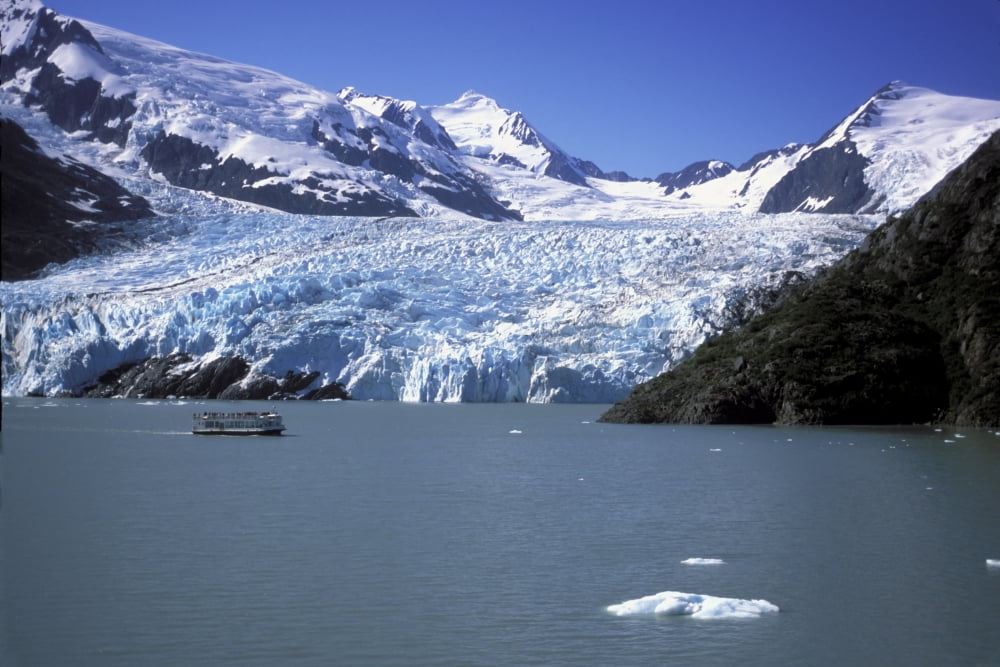 Portage Glacier & MV Ptarmigan Tour Boat Chugach Nf & Mtns Ak Sc Summer Canvas Art - Jeff Schultz  Design Pics (17 x 11)