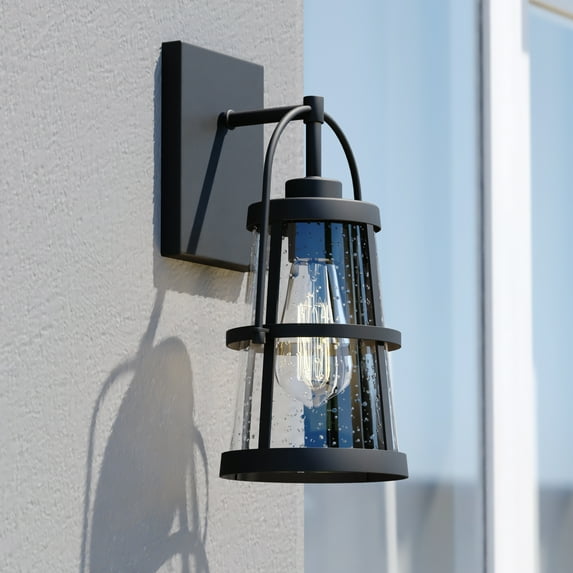 Portage Park 1 Light Black Dusk to Dawn Outdoor Wall Lantern Clear Glass