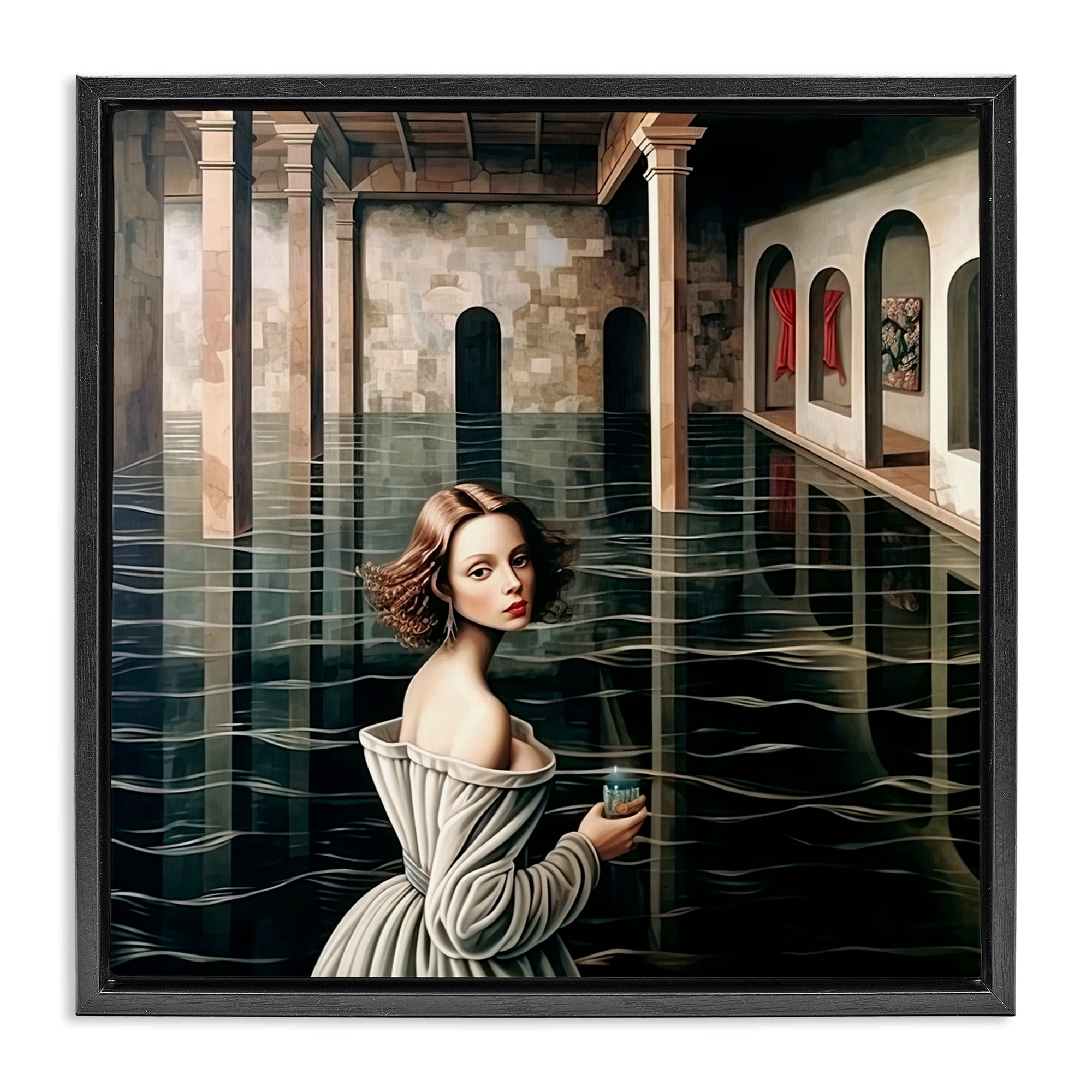Portal Of Reflections Black Framed Floater Canvas Wall Art, design by Sasha