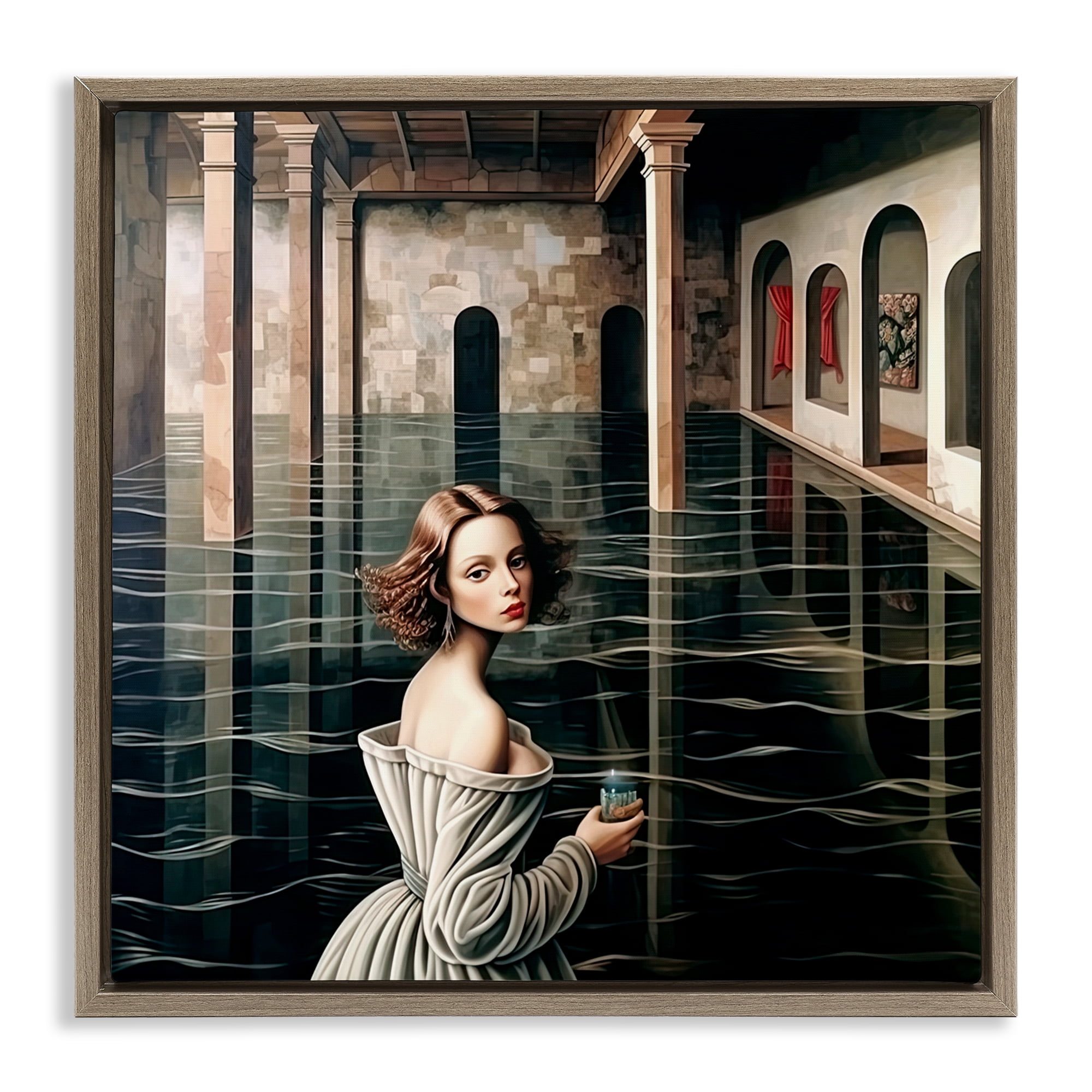 Portal Of Reflections Brown Framed Floater Canvas Wall Art, design by Sasha