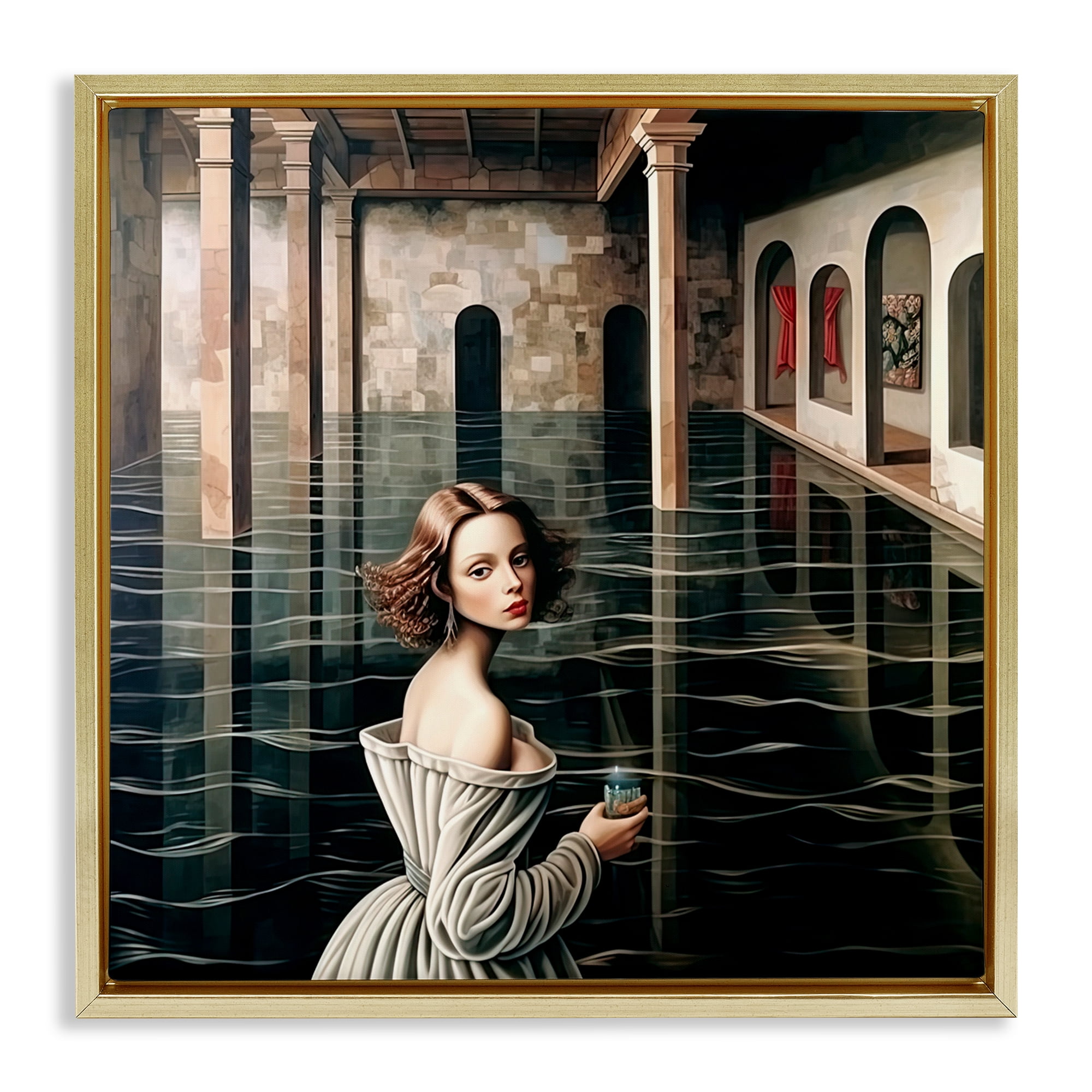 Portal Of Reflections Gold Framed Floater Canvas Wall Art, design by Sasha