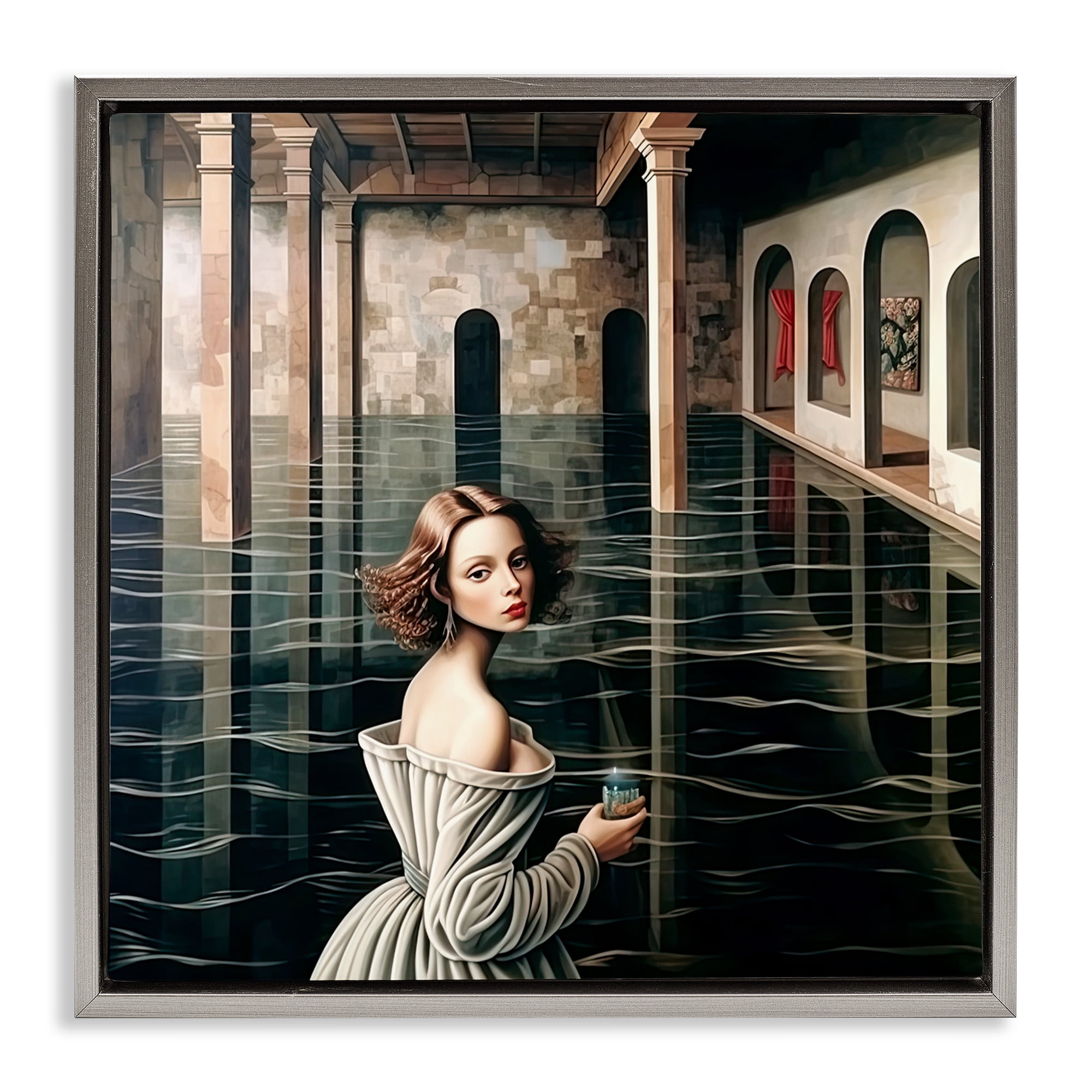 Portal Of Reflections Gray Framed Floater Canvas Wall Art, design by Sasha