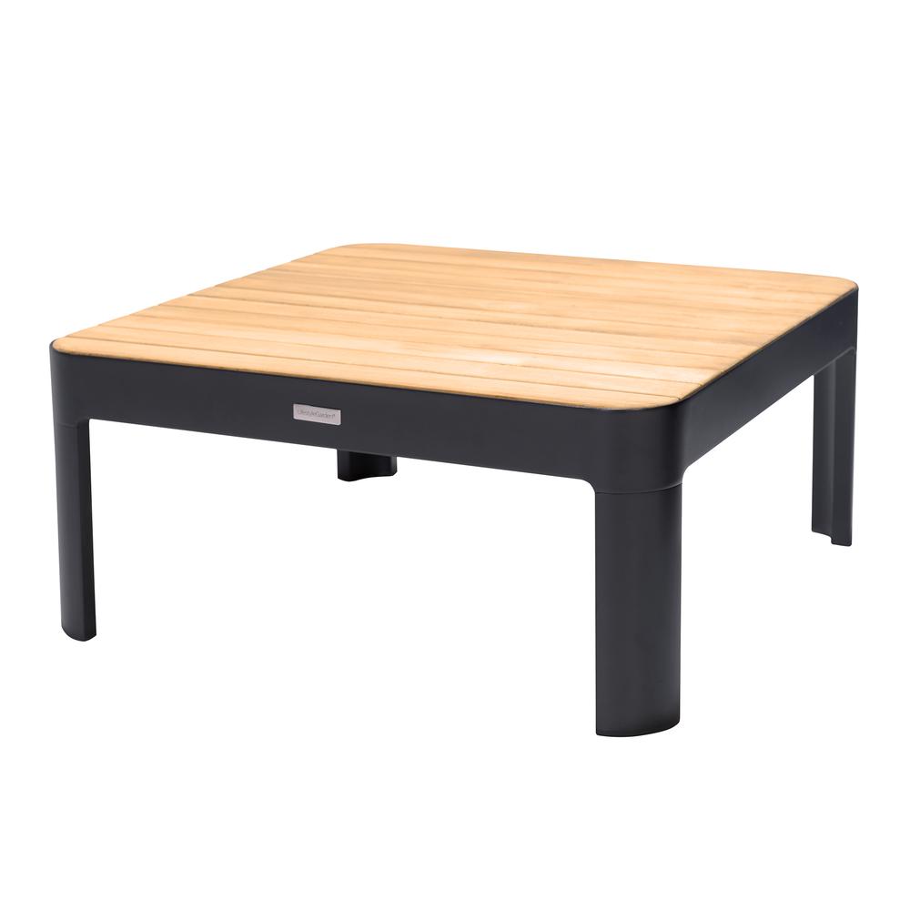 Portals Outdoor Square Coffee Table in Black Finish with Natural Teak Wood Top - image 1 of 6