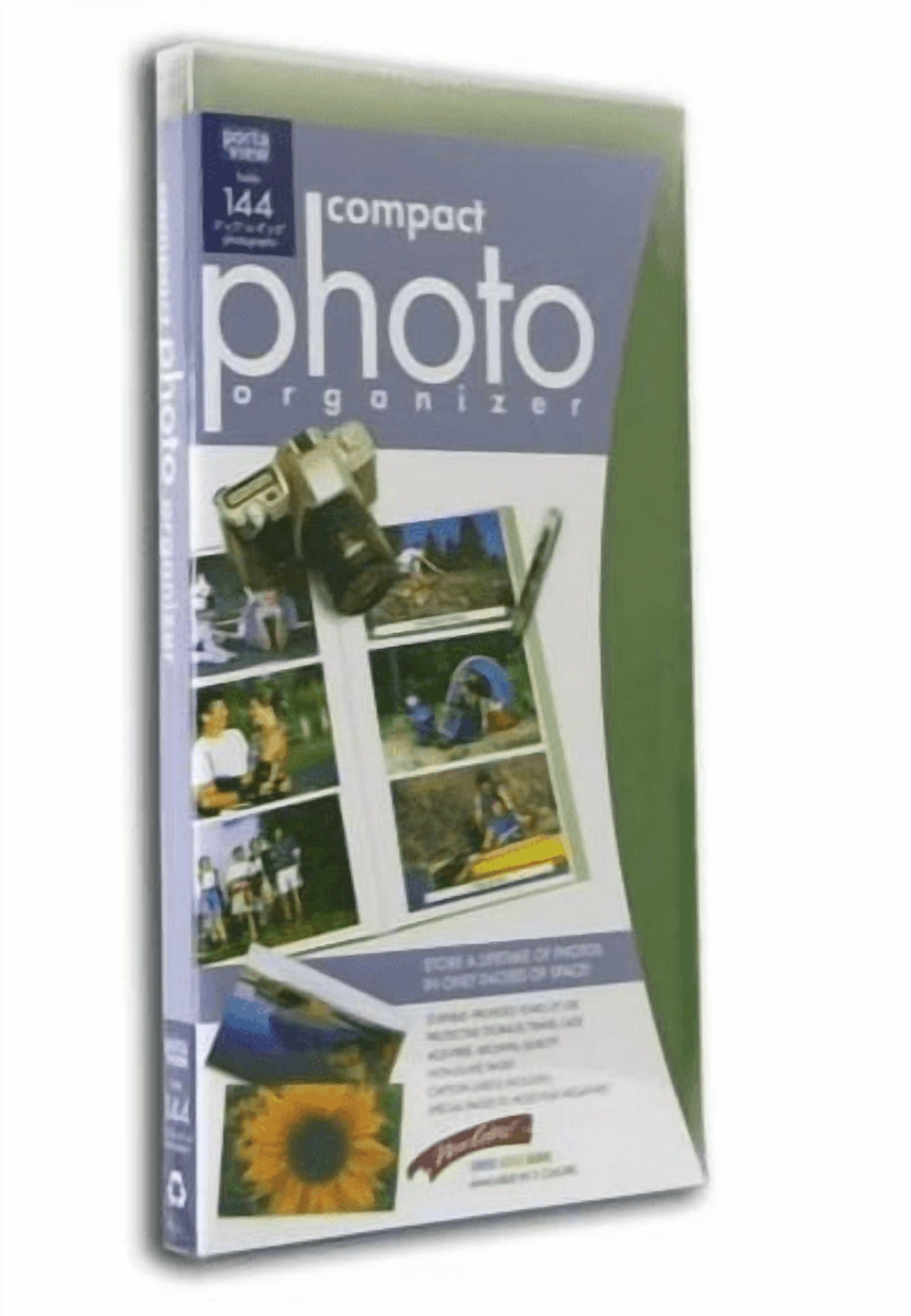 Compact Photo Organizer with Green Case, Holds 144 Photos