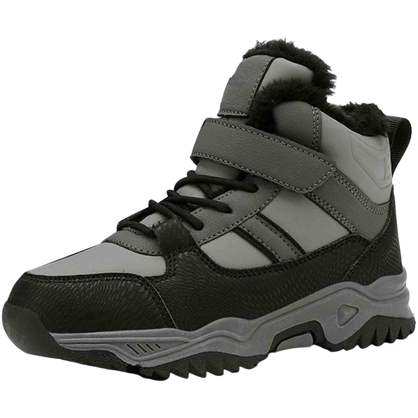 Portazai Boys Snow Boots Hook and Loop Thick Fleece Lined Hiking Winter ...