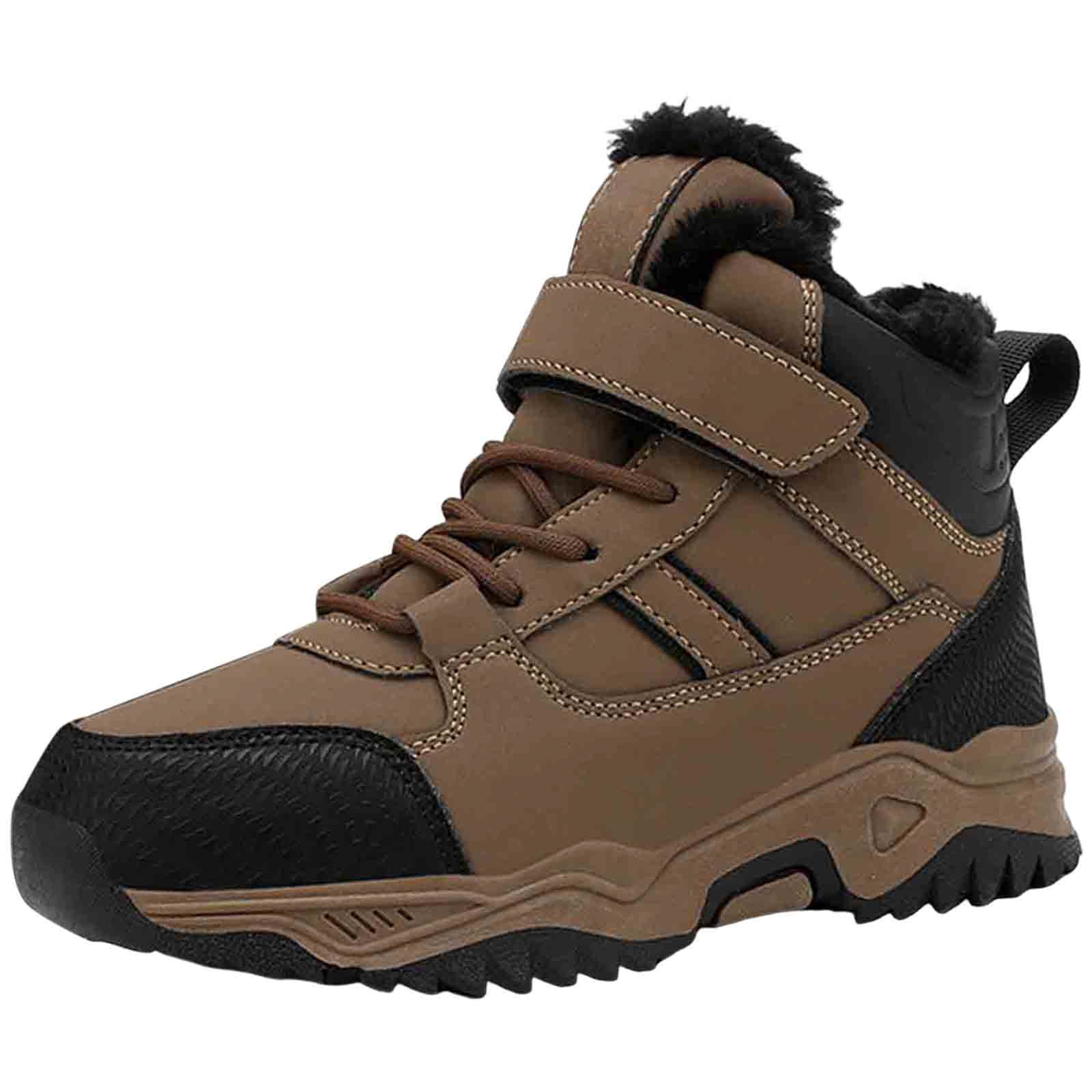 Portazai Boys Snow Boots Hook and Loop Thick Fleece Lined Hiking Winter ...