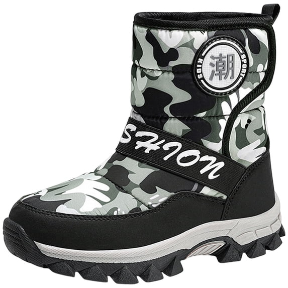 Hooked Loop Portazai Boys Snow Boots Mid Calf Camo Fleece Lined Hook and Loop Non ...