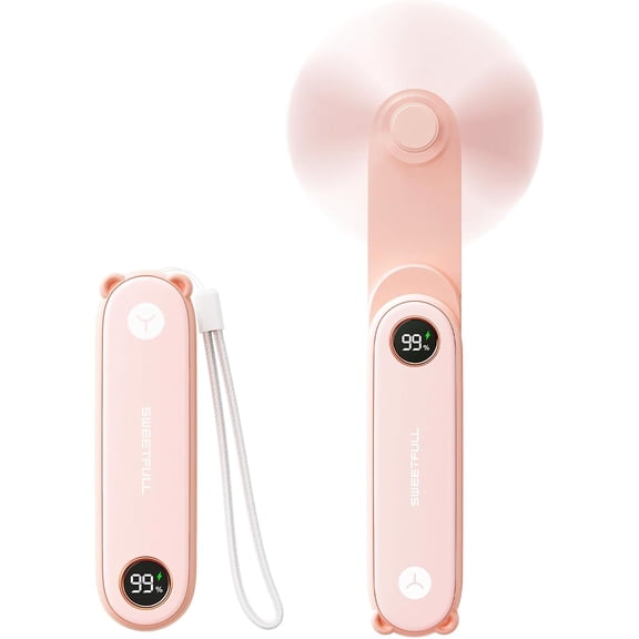 Portble Hndheld Mini Fn with LED Disply, 3-in-1 Personl Foldble USB Rechrgeble Hnd Held Fn & Flshlight for Trvel, Lsh Eyelsh, Cute Smll Pocket for Women, Girls