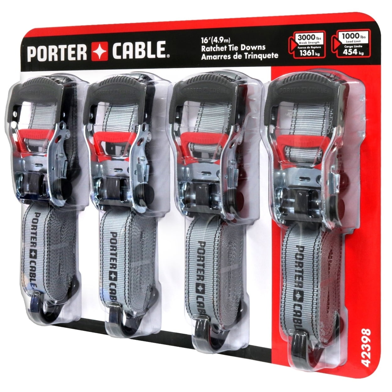 Porter Cable Heavy Duty 1.5 X 16 Ratchet Tie Down Straps for Truck Moving 4 Pc. Set Walmart