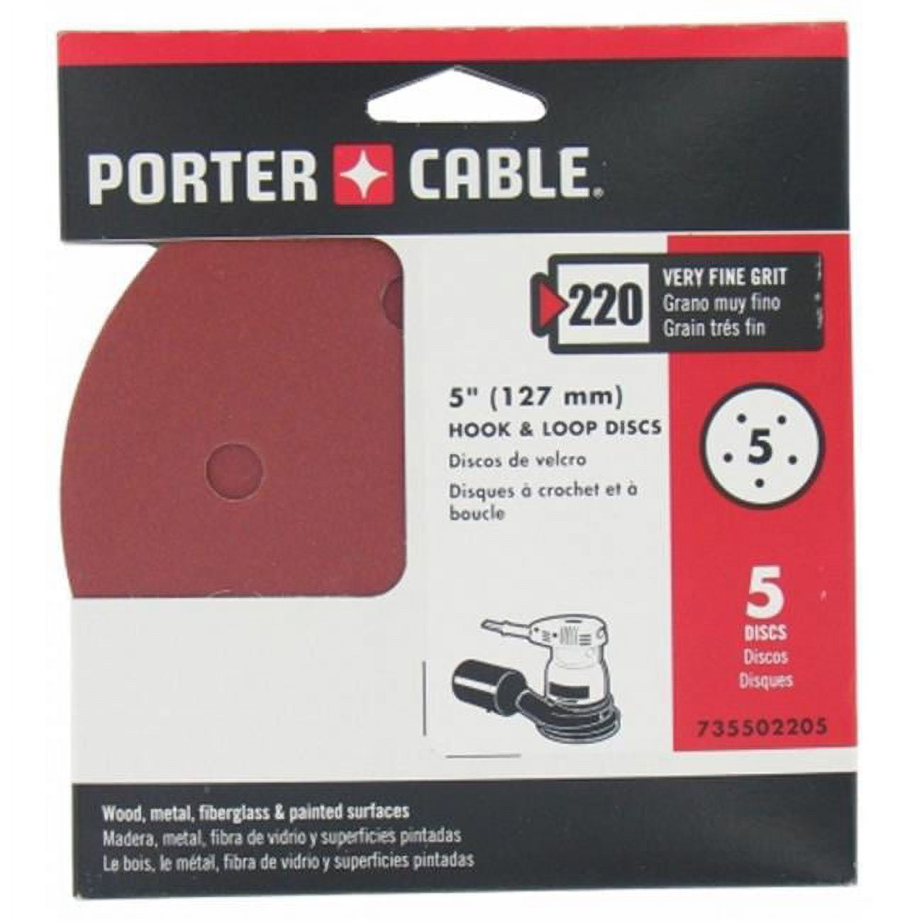 Porter Cable 7355022-05 5 Count 5 in. 220 Grit Hook & Loop Abrasive Discs