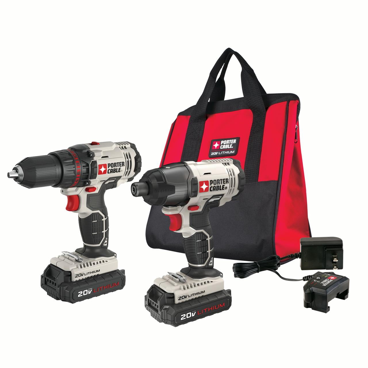 PORTER CABLE 20 Volt Max Lithium Ion Cordless 1 2 Inch Drill And Impact Driver Combo Kit PCCK604L2