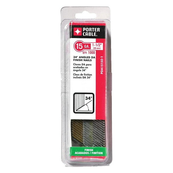 Porter Cable PDA15150-1 - 1-1/2" L 1000 Pieces 34 Angled DA 15 Gauge Finish Nails