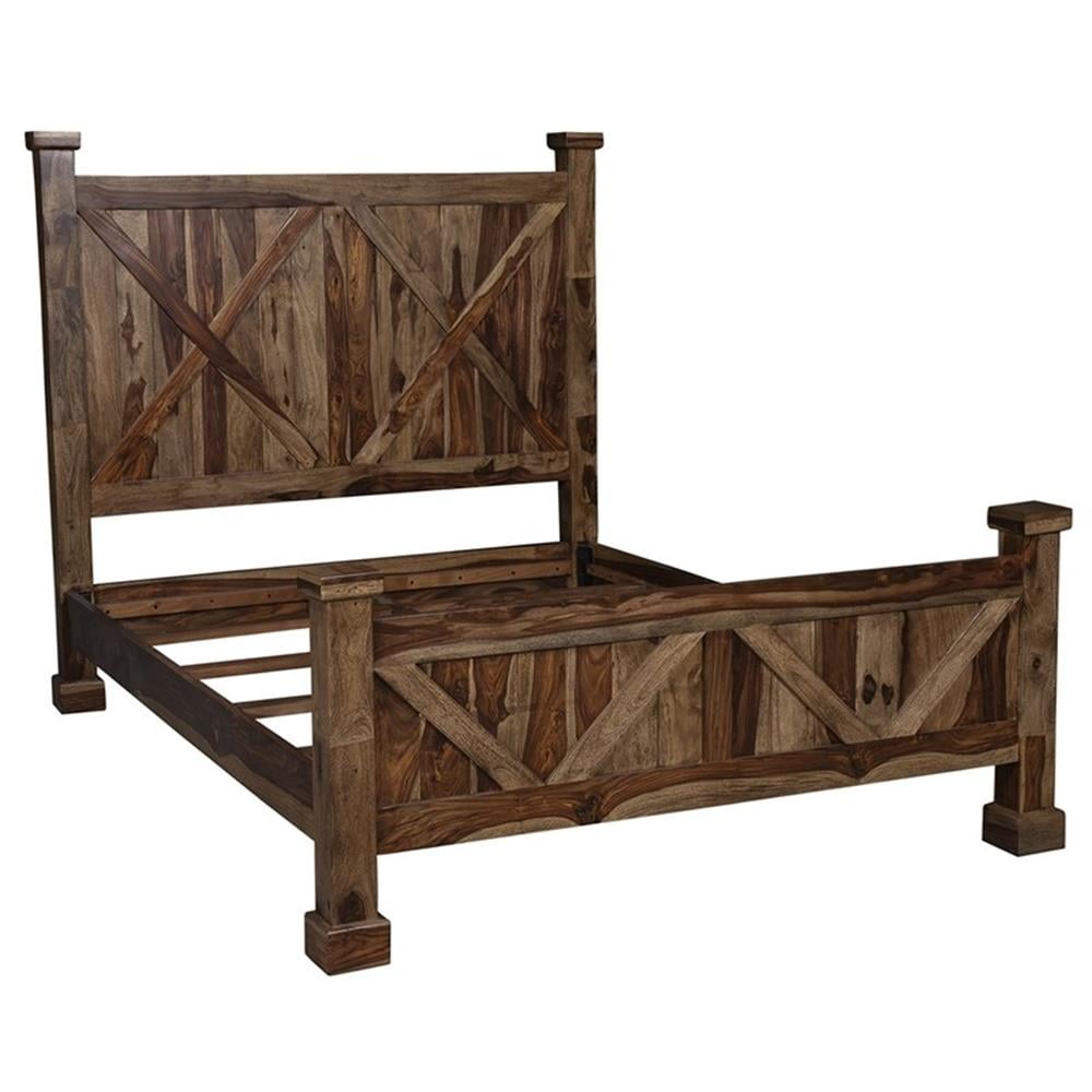 Harvest Brown Solid Sheesham Wood Queen Bed with X Motif