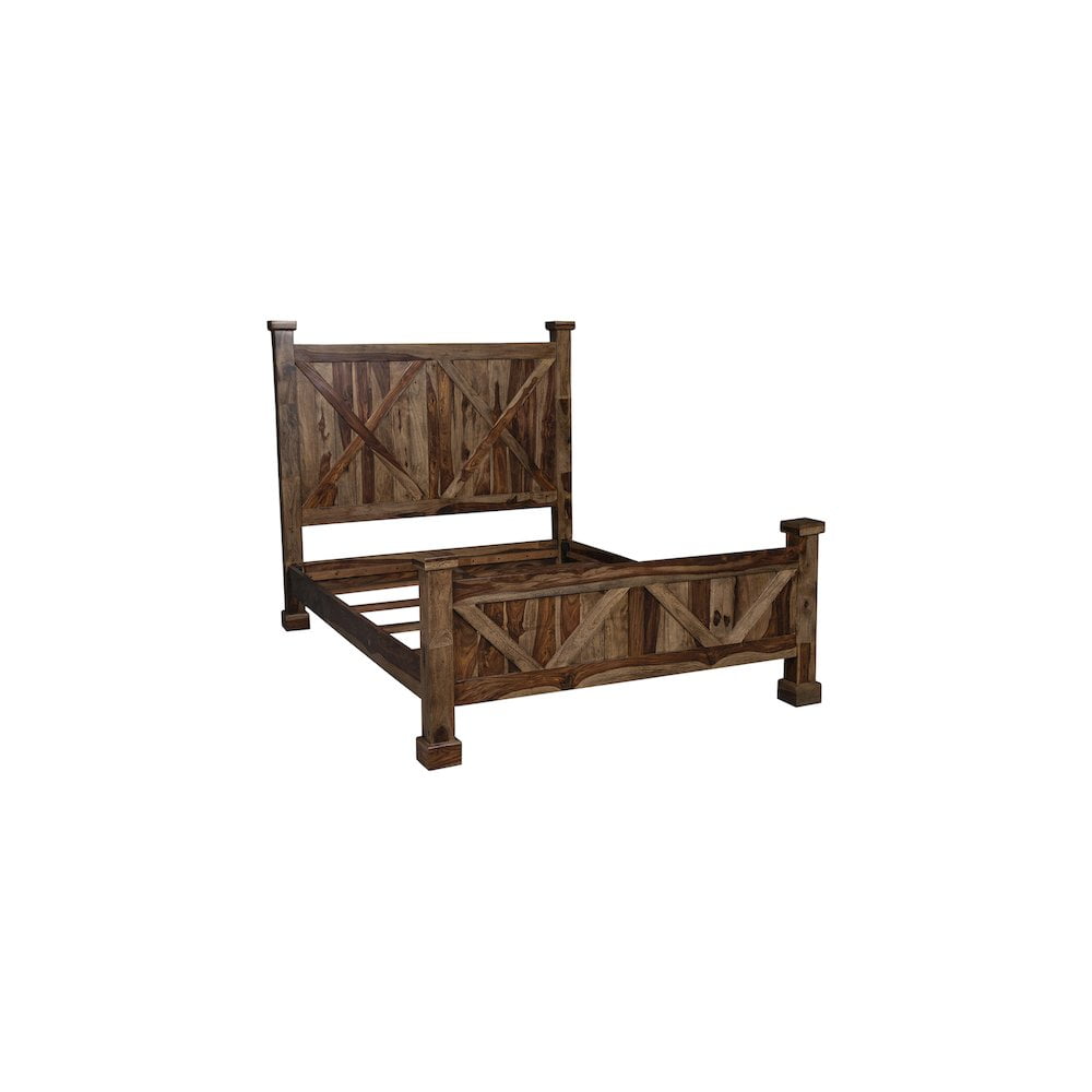 Harvest Brown Solid Sheesham Wood Queen Bed with X Motif