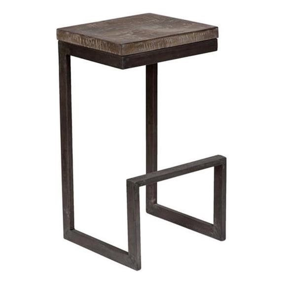 Porter Designs Cube Architectural Metal and Mango Wood 30" Bar Stool