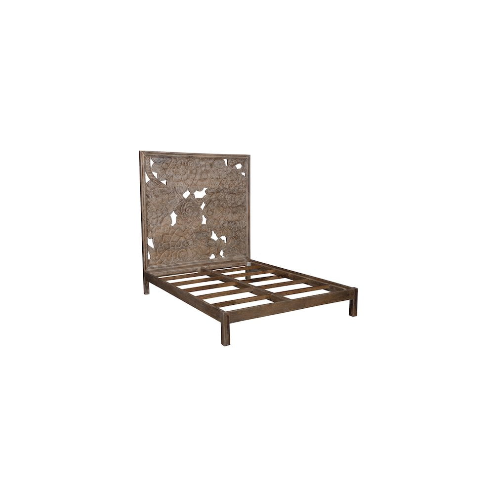 Dahlia Hand Carved Brown Mango Wood Queen Bed