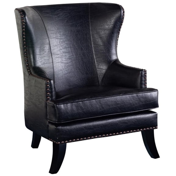 Porter Designs Grant Wingback Crackle Leather Accent Chair with Nailhead - Black