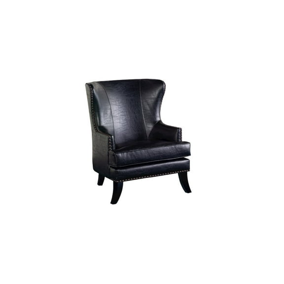 Porter Designs Grant Wingback Crackle Leather Accent Chair with Nailhead - Black