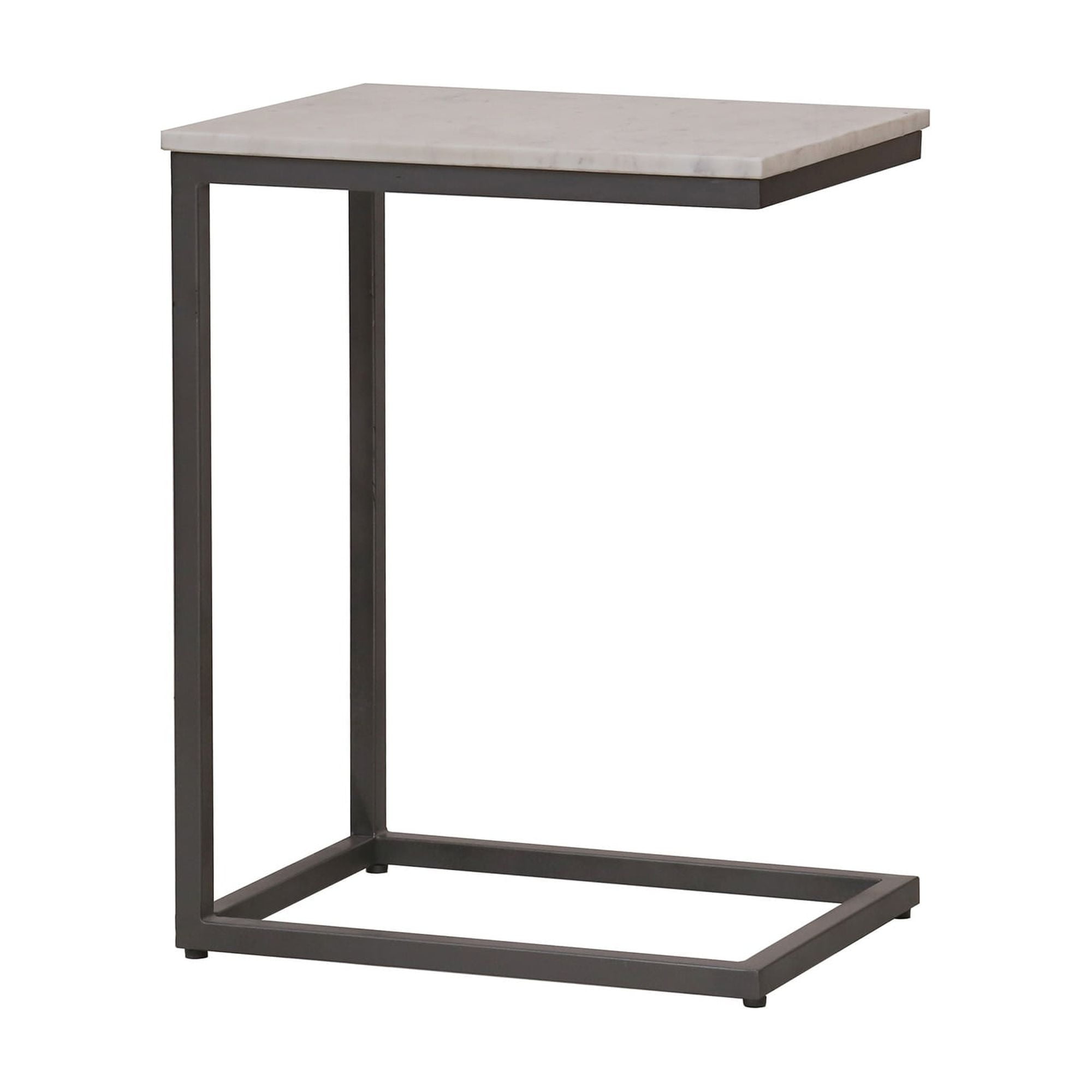 White Marble Top C Table with Gray Metal Base