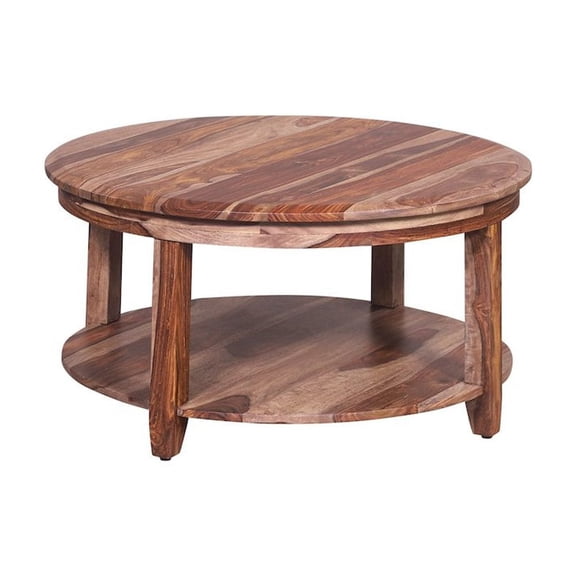 Porter Designs Sonora Solid Sheesham Wood Round Coffee Table, Brown