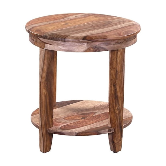 Porter Designs Sonora Solid Sheesham Wood Round End Table, Brown