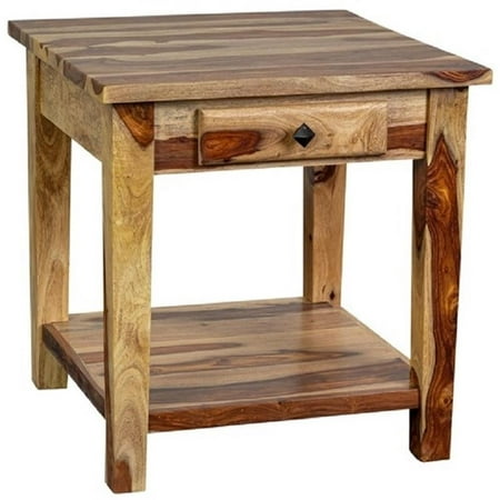 Porter Designs Taos Solid Sheesham Wood 1-Drawer End Table in Brown