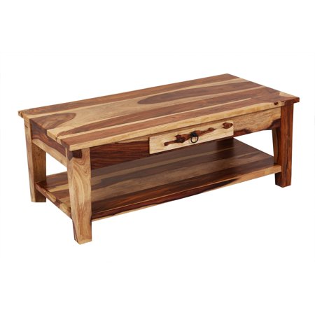 Porter Designs Taos Solid Sheesham Wood Coffee Table With Drawer - Natural