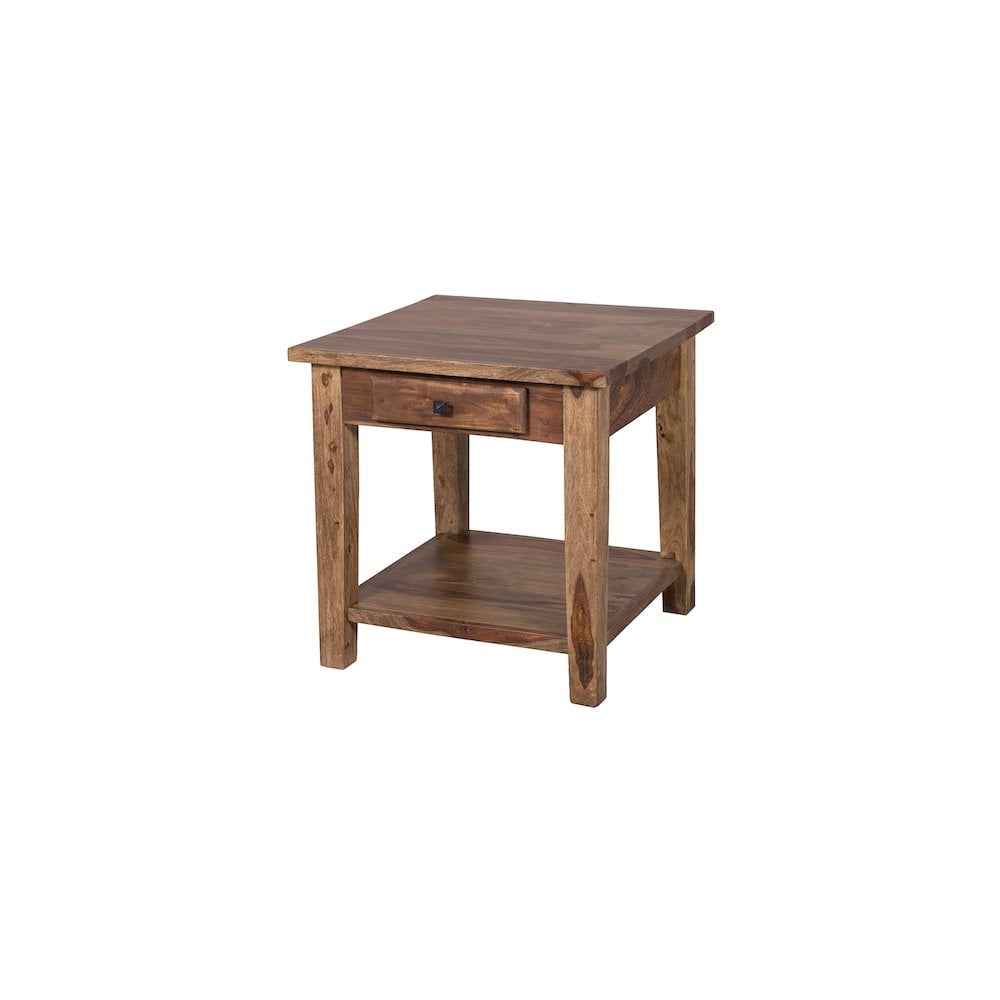 Taos Artisan Crafted Solid Sheesham Wood Square End Table with Storage