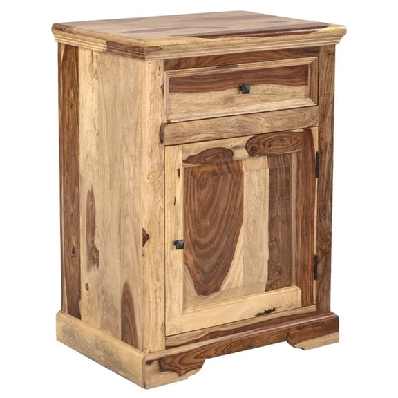 Porter Designs Taos Solid Sheesham Wood Nightstand with Drawer and Door.