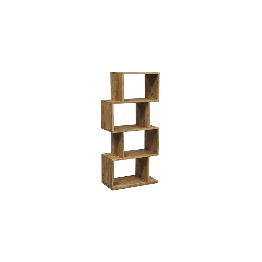 Sheesham Wood Asymmetrical 4-Shelf Bookcase in Natural Brown