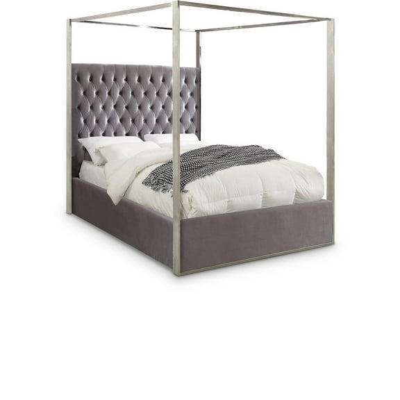 Porter Grey Velvet Queen Bed-Color:Grey Velvet,Style:Contemporary