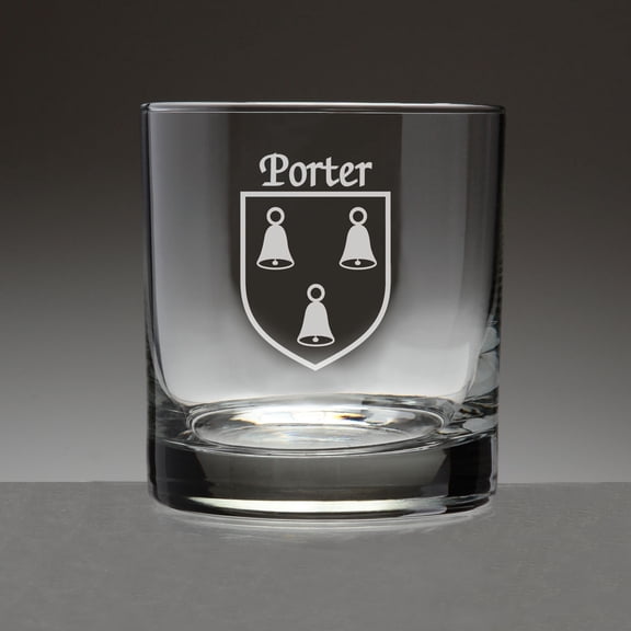 Porter Irish Coat of Arms Tumbler Glasses - Set of 4 (Sand Etched)