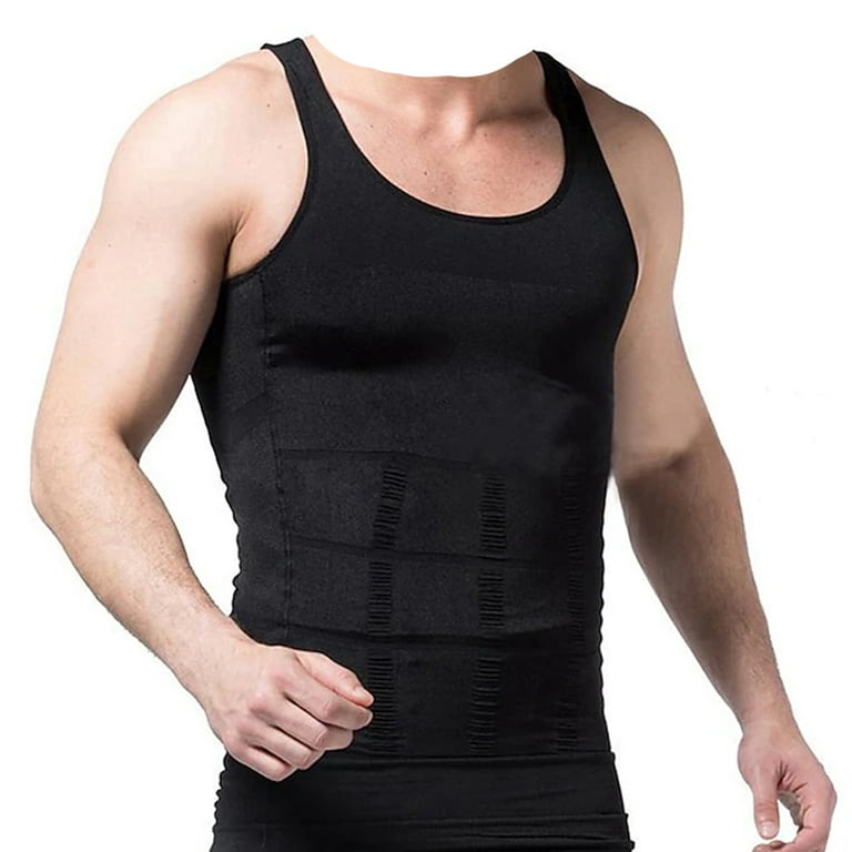 Porter Men's Instant Slimming Undershirt Improved Posture Tummy Control  Vest- Small Black Small 