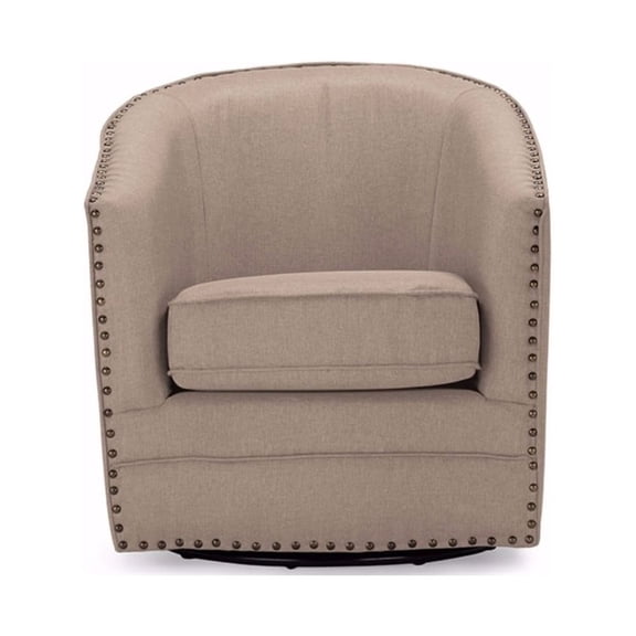 Porter Modern and Classic Retro Beige Fabric Upholstered Swivel Tub Chair