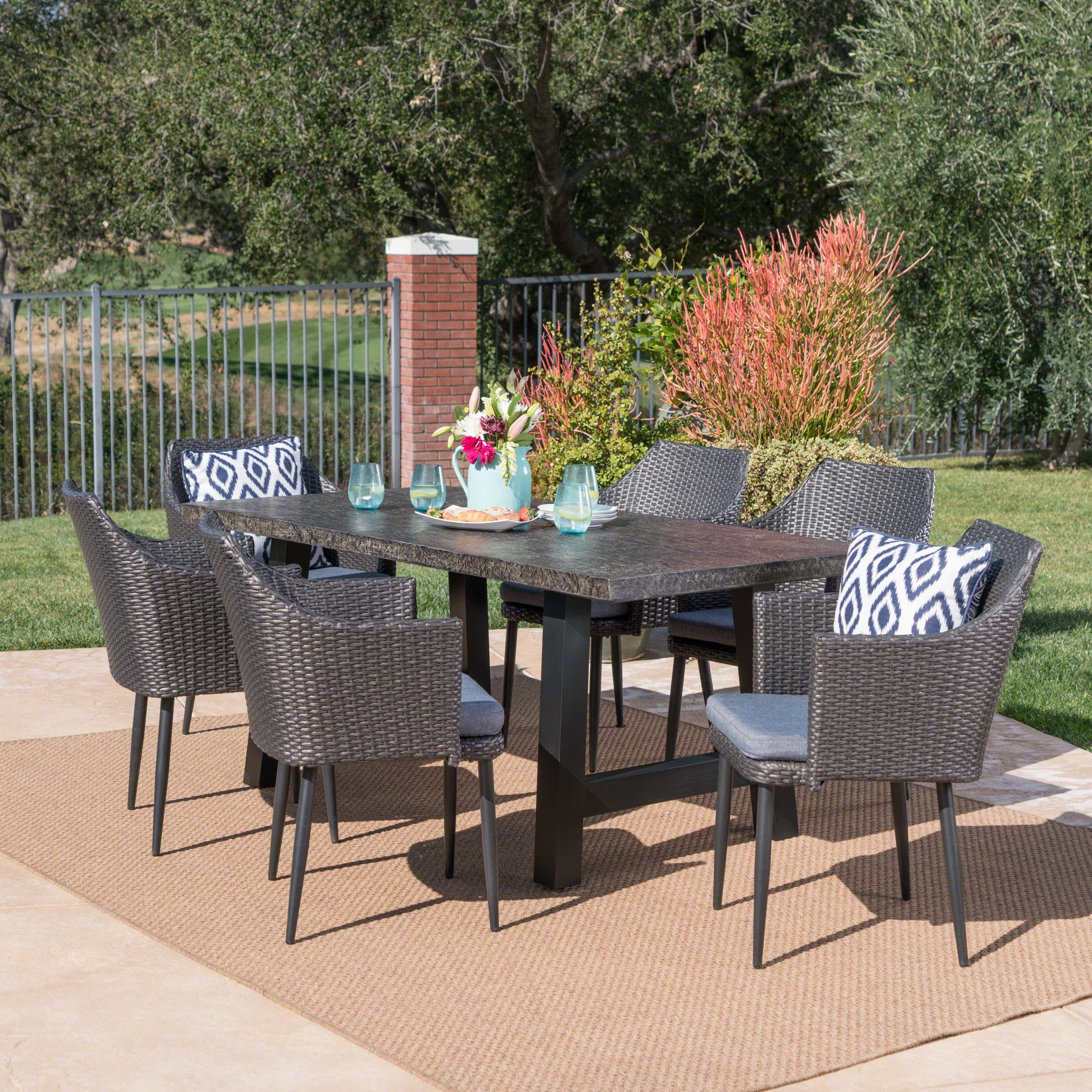 Stone table patio set hot sale