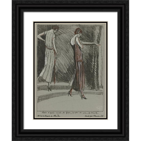 Porter Woodruff 19x24 Black Ornate Framed Double Matted Museum Art Print Titled: Afternoon Dress, from Beer; and Evening Dress, Worth. (1921)