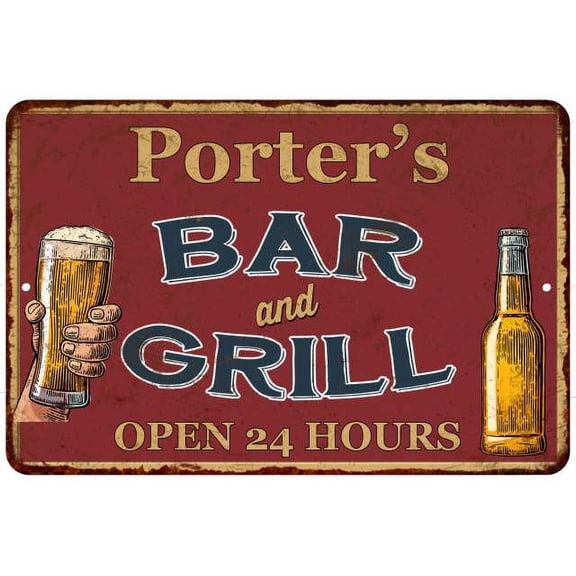 Porter's Red Bar and Grill Rustic Sign Decor 8x12 208120045651