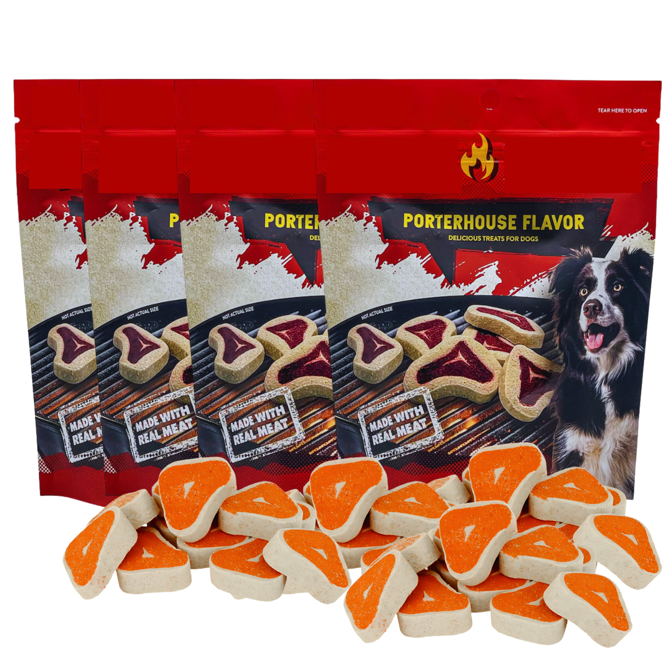 Porterhouse Flavor Dog Treats, 4.5oz (Pack of 4) Made with Real Meat Delicious Nutritious Snacks for Dogs Training Reward and Everyday Treat Food