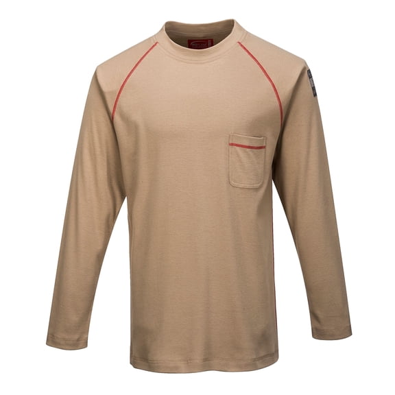 Portewst FR01 Mens Bizflame Flame Resistant Crew Neck Work Sweatshirt Khaki, Small