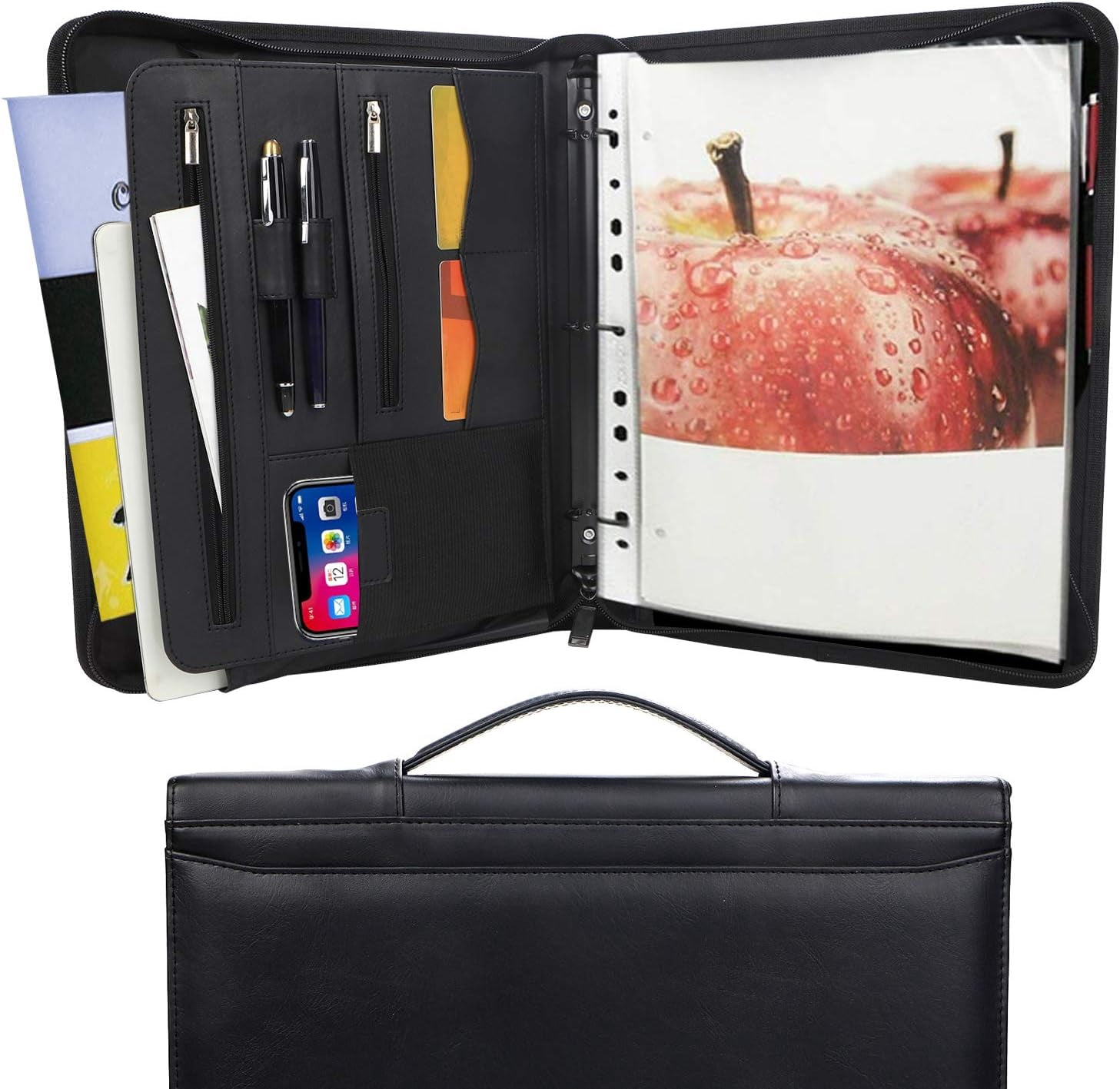 Portfolio 3-Ring Binder Organizer with Handle Zippered Padfolio Writing ...