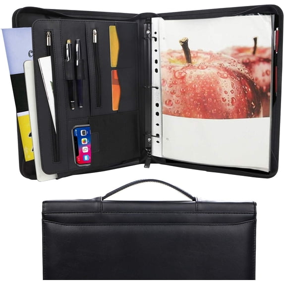 Notebok Ring Portfolio 3-Ring Binder Organizer with Handle Zippered Padfolio Writing ...