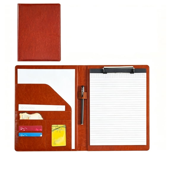 Portfolio Folder Binder, Resume/Interview Document Organizer & Business Card Holder Slot/Letter/A4 Size Writing Pad Holder for Interviews, Brown