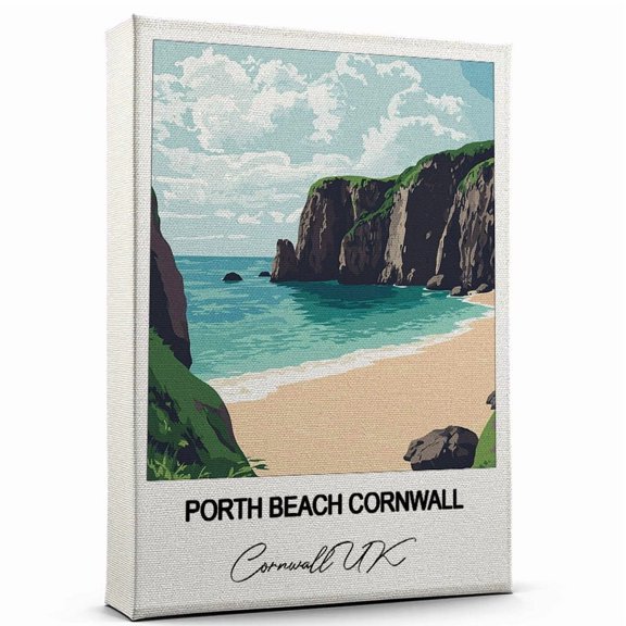Porth Beach Cornwall Canvas Wall Art Travel-Inspired Home Decor Featuring Cornwall UK Art Canvas Unique Gift for Travel Canvas Ready to Hang